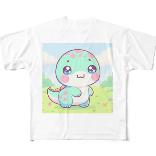 可愛い恐竜 All-Over Print T-Shirt