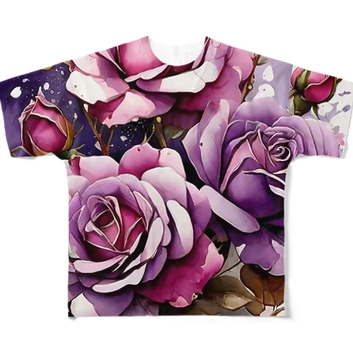 バラードのような薔薇の花　BLUE PLUM  691 フルグラフィックTシャツ