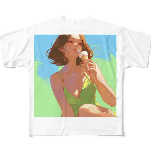 夏風の中のアイスクリーム・ディライト Marsa 106 フルグラフィックTシャツ