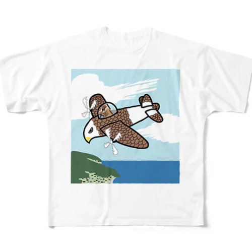 空を翔る鷲の飛行機 フルグラフィックTシャツ