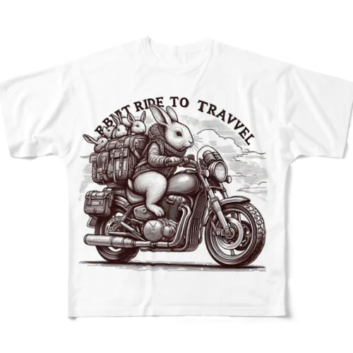 バイク旅のウサギ フルグラフィックTシャツ