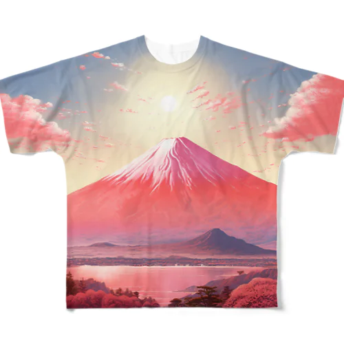 赤富士希望の印　なでしこ1478 フルグラフィックTシャツ