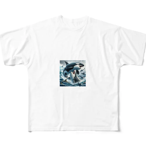 シャチとサメが激突！ All-Over Print T-Shirt