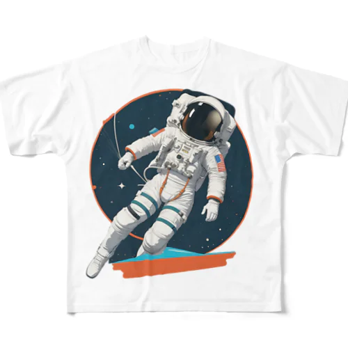 宇宙遊泳中のレトロな宇宙飛行士 All-Over Print T-Shirt