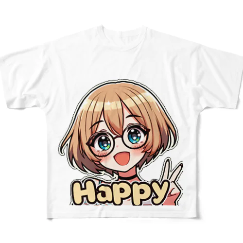 金髪ショートカット眼鏡美少女ちゃん All-Over Print T-Shirt