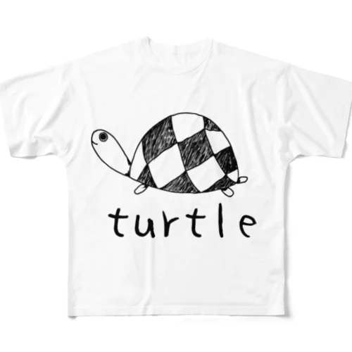 turtle 可愛い手書きの亀のイラスト All-Over Print T-Shirt