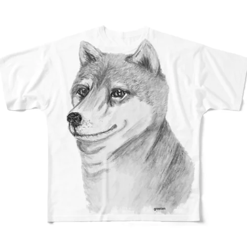 柴犬　モノクロアート犬 All-Over Print T-Shirt