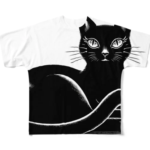 黒猫の誘惑 All-Over Print T-Shirt