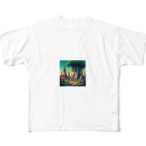 アユタヤ遺跡（pixel art） フルグラフィックTシャツ