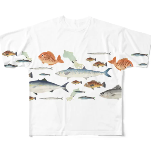 お魚まみれ All-Over Print T-Shirt