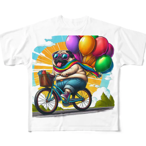 サイクリングパグ All-Over Print T-Shirt