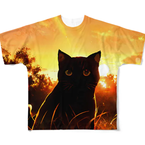 夕焼けと猫001 フルグラフィックTシャツ