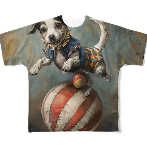 サーカスの曲芸犬の玉ころがし　なでしこ1478 All-Over Print T-Shirt