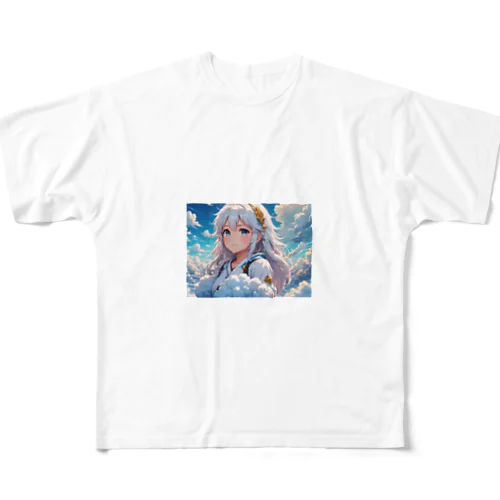 白いもふもふの巫女 フルグラフィックTシャツ