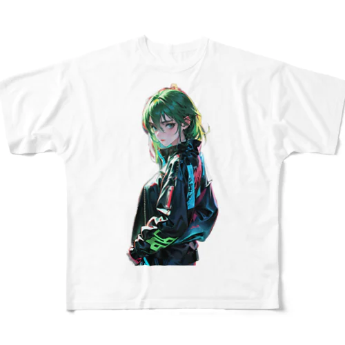 サイバーパンク　緑髪 All-Over Print T-Shirt
