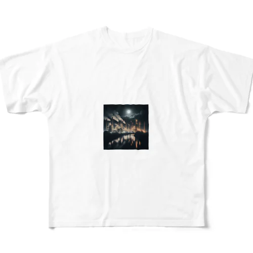 工場夜景　煙突 All-Over Print T-Shirt