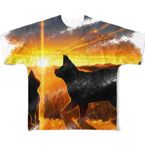 夕焼けと猫002 All-Over Print T-Shirt