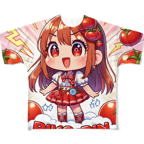 可愛い、トマト、RIKO-PIN入り フルグラフィックTシャツ