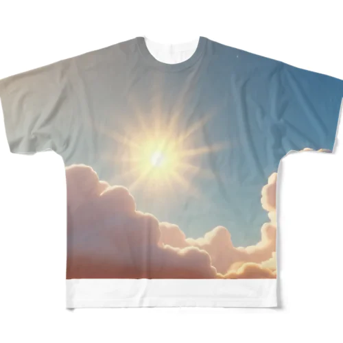 Beautiful sun shining through the beautiful clouds 美しい雲の間から輝く美しい太陽 All-Over Print T-Shirt