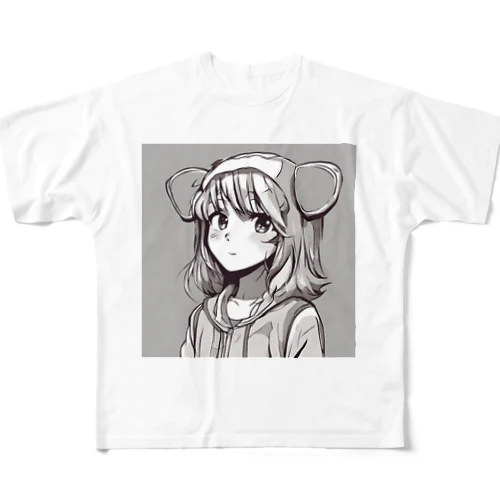 パーカーの女の子 フルグラフィックTシャツ