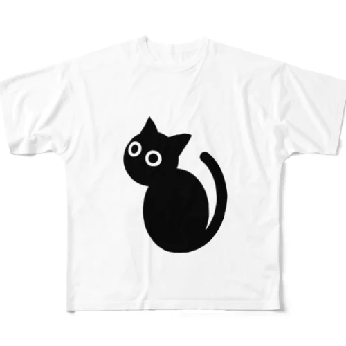 見返り黒猫 フルグラフィックTシャツ