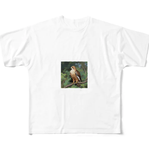 鳥の行動パターンを研究しているタカ フルグラフィックTシャツ