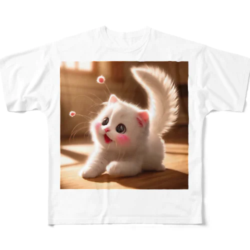頬紅をしたような可愛い子猫SAKUCAT フルグラフィックTシャツ
