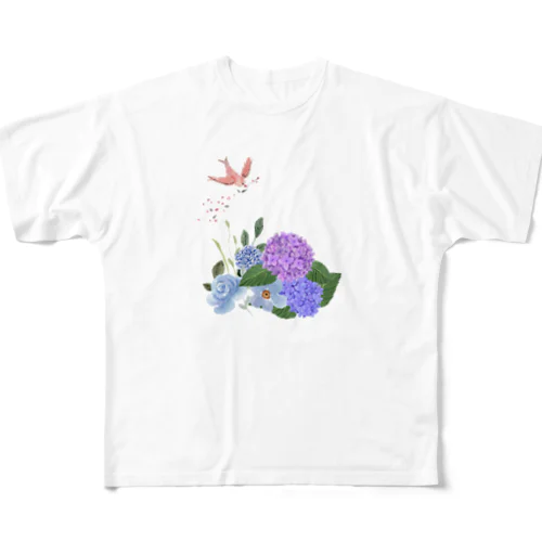 紫陽花とカッコウの舞 All-Over Print T-Shirt