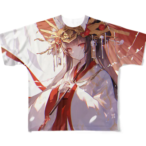 紅蓮の光に宿る、神威の巫女 Marsa 106 フルグラフィックTシャツ