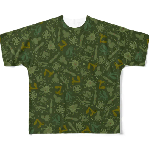 蛸がいっぱいダーク All-Over Print T-Shirt