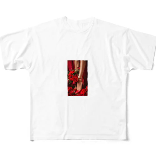 red Rose heel  フルグラフィックTシャツ