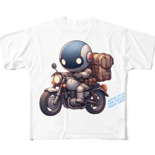 ロボットバイク便(濃色用) フルグラフィックTシャツ