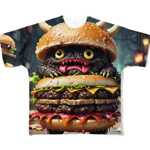 トリプル肉厚ビーフバーガー妖怪　バグドガルド All-Over Print T-Shirt