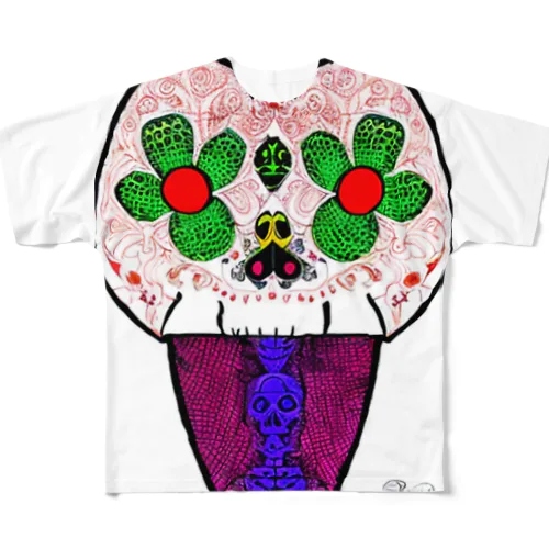 メキシコ髑髏 フルグラフィックTシャツ