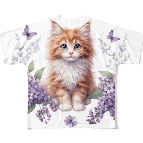 子猫とお花 フルグラフィックTシャツ