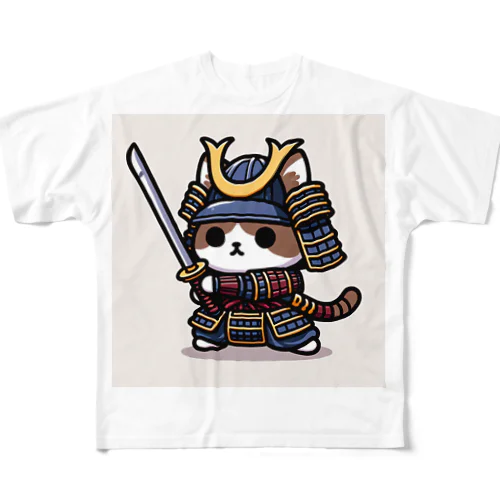 武士にゃんこ All-Over Print T-Shirt