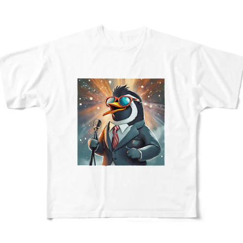 ロックスターなペンギン フルグラフィックTシャツ