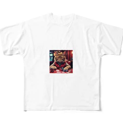 ポーカーをする猫は、いつも冷静な表情を崩さない。 All-Over Print T-Shirt