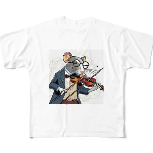 ヴァイオリンを弾くネズミ All-Over Print T-Shirt