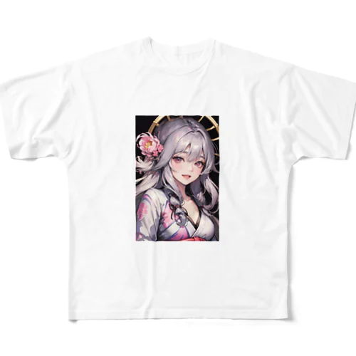 微笑む美少女 フルグラフィックTシャツ