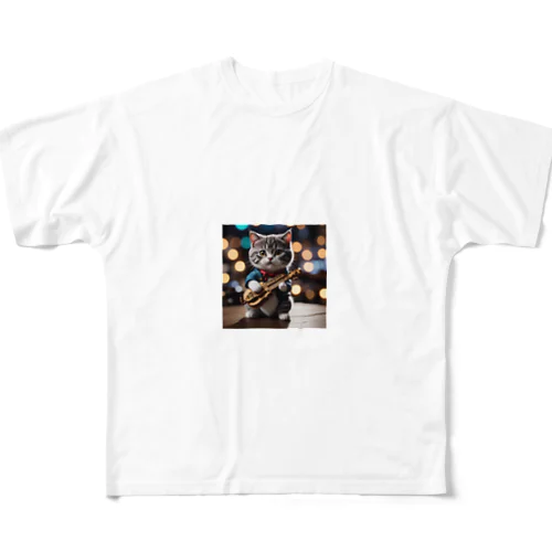 音楽スター誕生中のネコちゃん All-Over Print T-Shirt