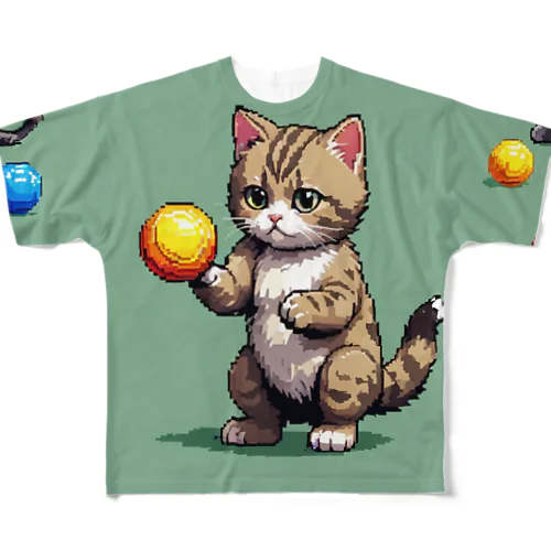 ボールで遊ぶ猫 フルグラフィックTシャツ