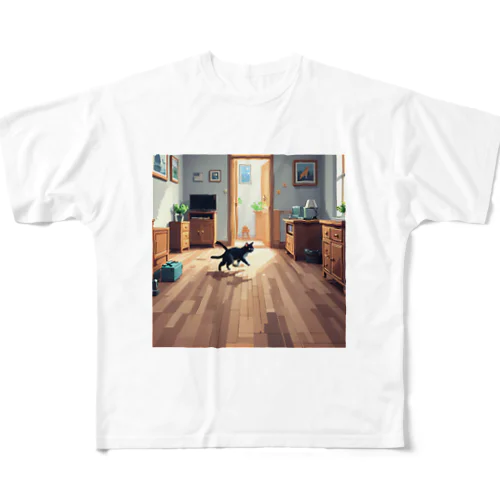 部屋を走る猫 フルグラフィックTシャツ