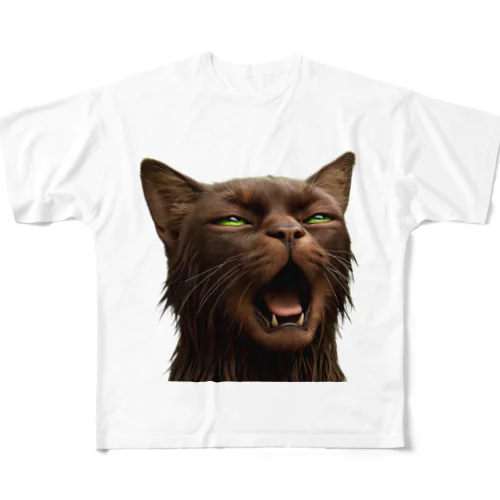 やばい顔の猫ミーム フルグラフィックTシャツ