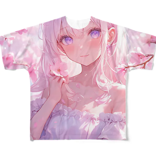 桜の下の少女幸せいっぱい　なでしこ1478 All-Over Print T-Shirt