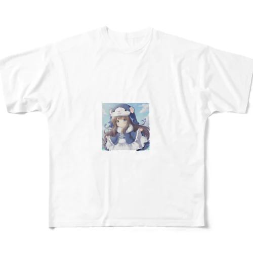 カワウソの着ぐるみ少女 All-Over Print T-Shirt