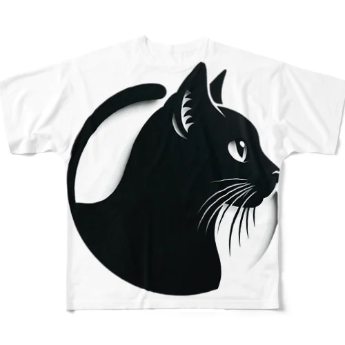 Gatto＊黒猫切り絵デザイン(透過) フルグラフィックTシャツ