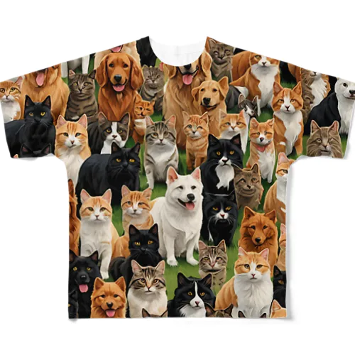 犬と猫 All-Over Print T-Shirt