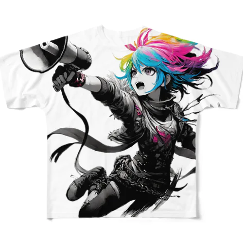 謎のメガホン女子　おしゃれ　可愛い　美少女 All-Over Print T-Shirt