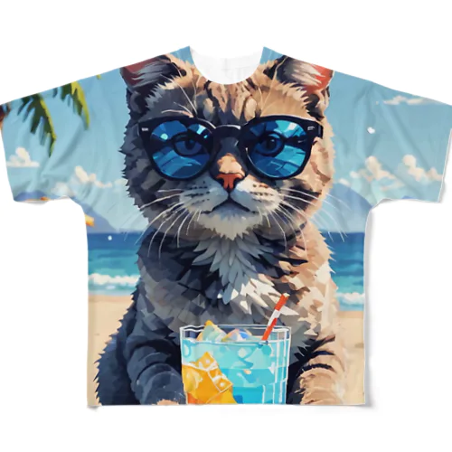 イケ猫と過ごす夏 All-Over Print T-Shirt
